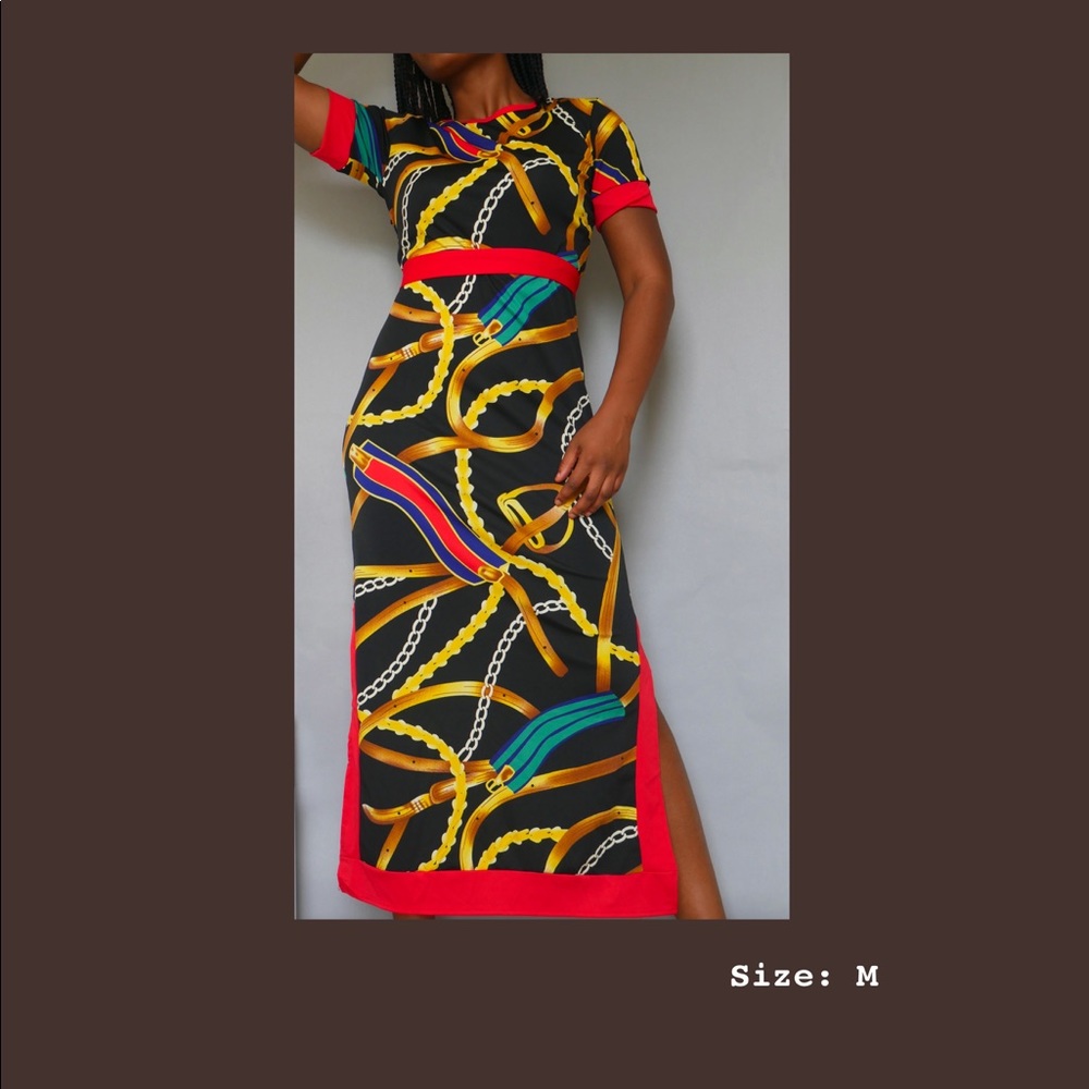 Gold Chain Printed Empress Red Dress